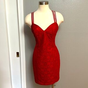 Vintage red lace sexy mini dress by Roberta
